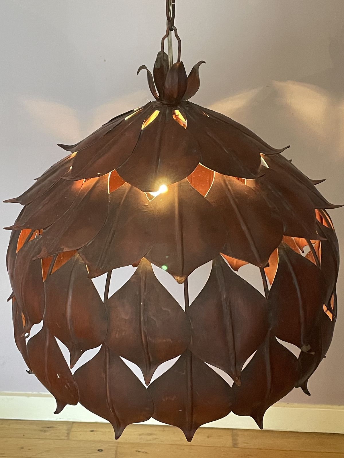 photo furniture Vintage Metal Chandelier With Leaf Motifs By Hans Kogl