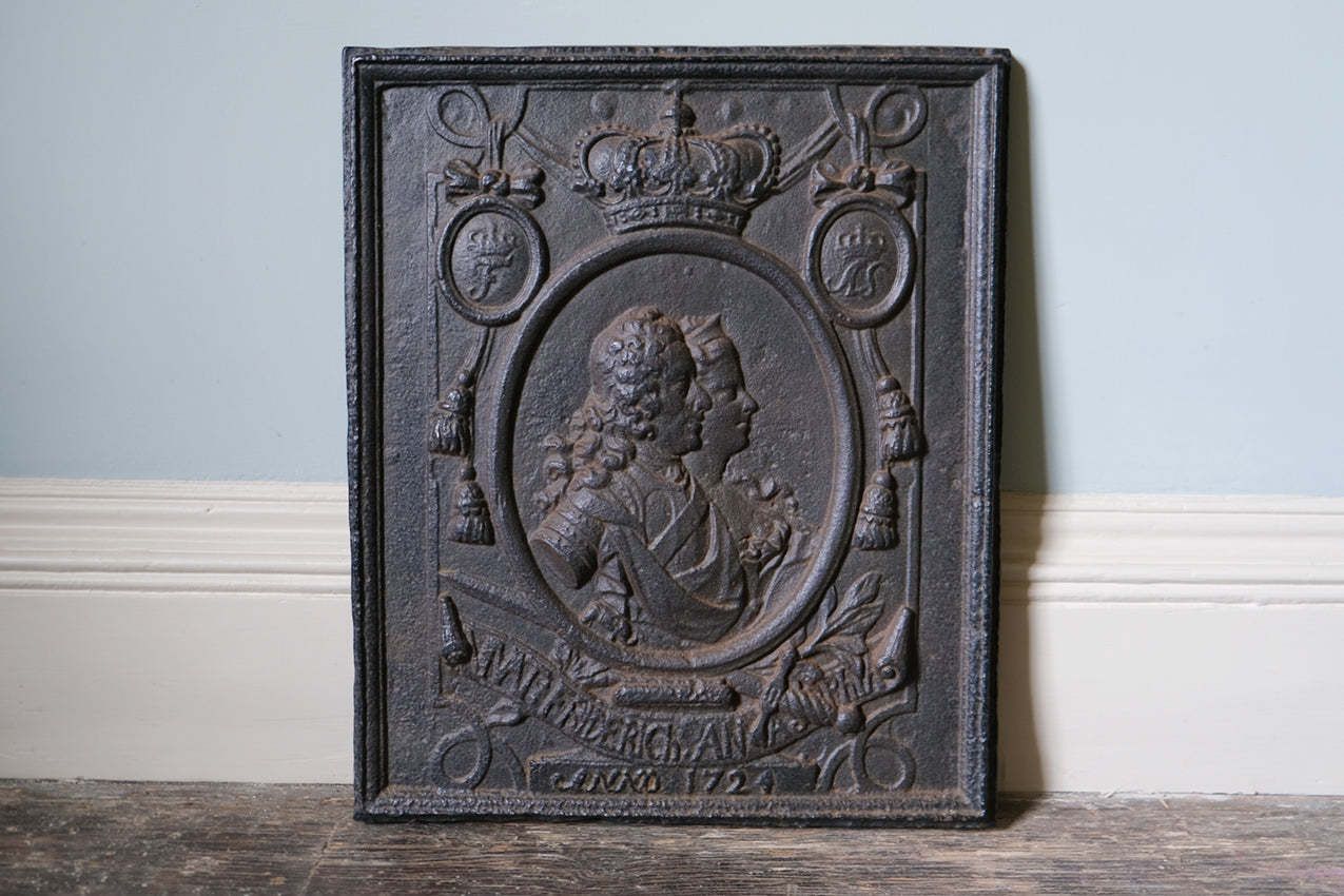 Iron Fireback With Relief, 1800s photo for sale