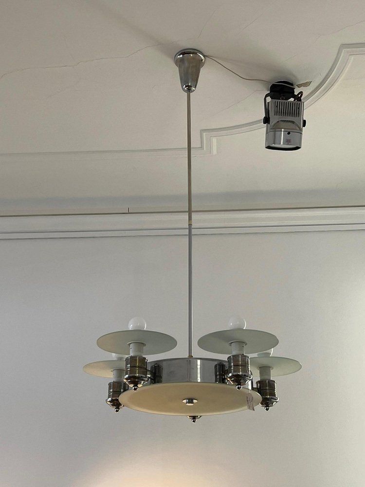 Large Art Deco Pendant Light In Factory Design From Napako, Czechoslovakia, 1930s photo Lighting