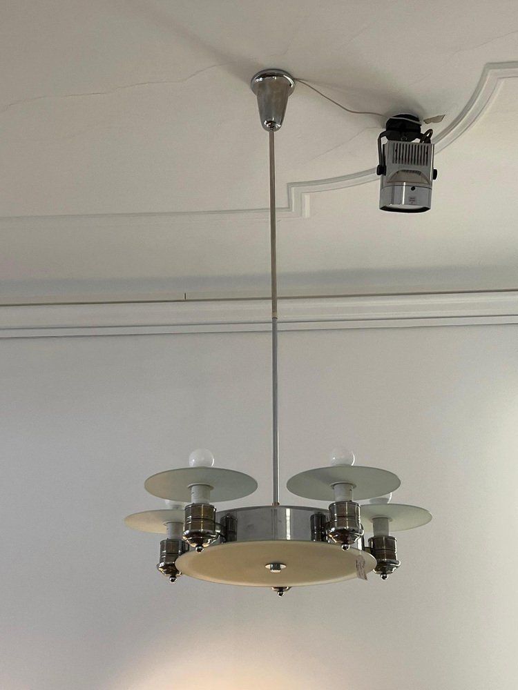 Large Art Deco Pendant Light In Factory Design From Napako, Czechoslovakia, 1930s photo 2799.0