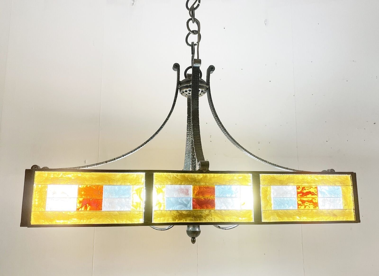 Mid Century Stained Glass Suspension Light By Poliarte photo for sale