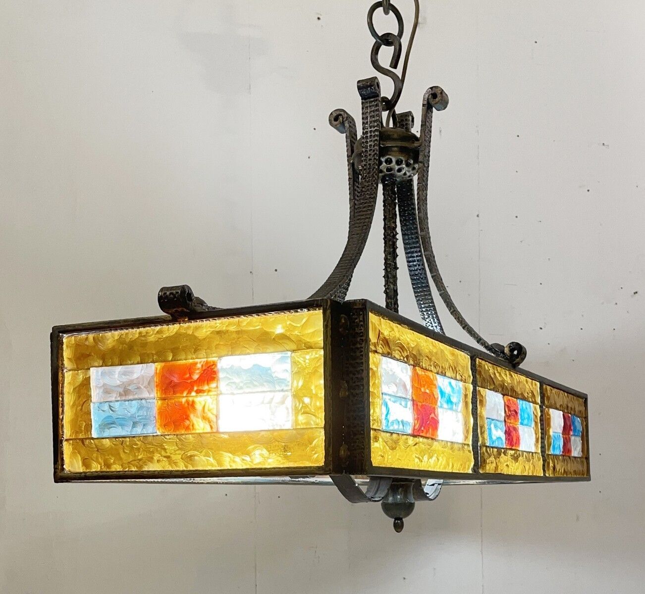 Mid Century Stained Glass Suspension Light By Poliarte photo Lighting