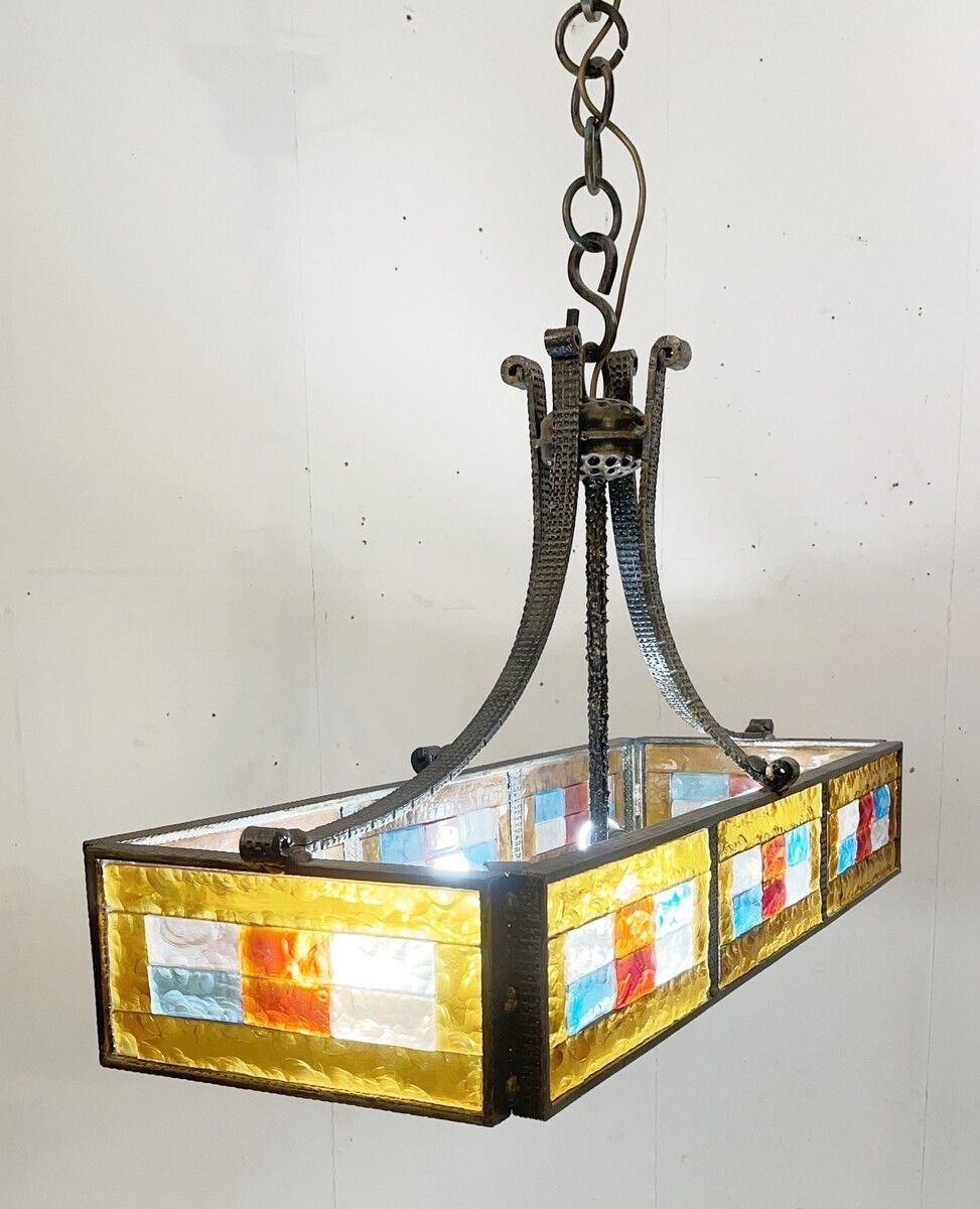 Mid Century Stained Glass Suspension Light By Poliarte photo 2800.0