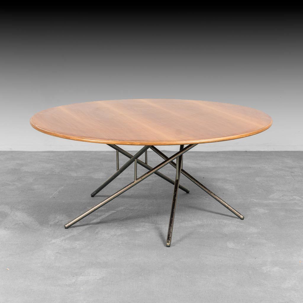 Vintage 50s Tubular Metal Wood Coffee Table