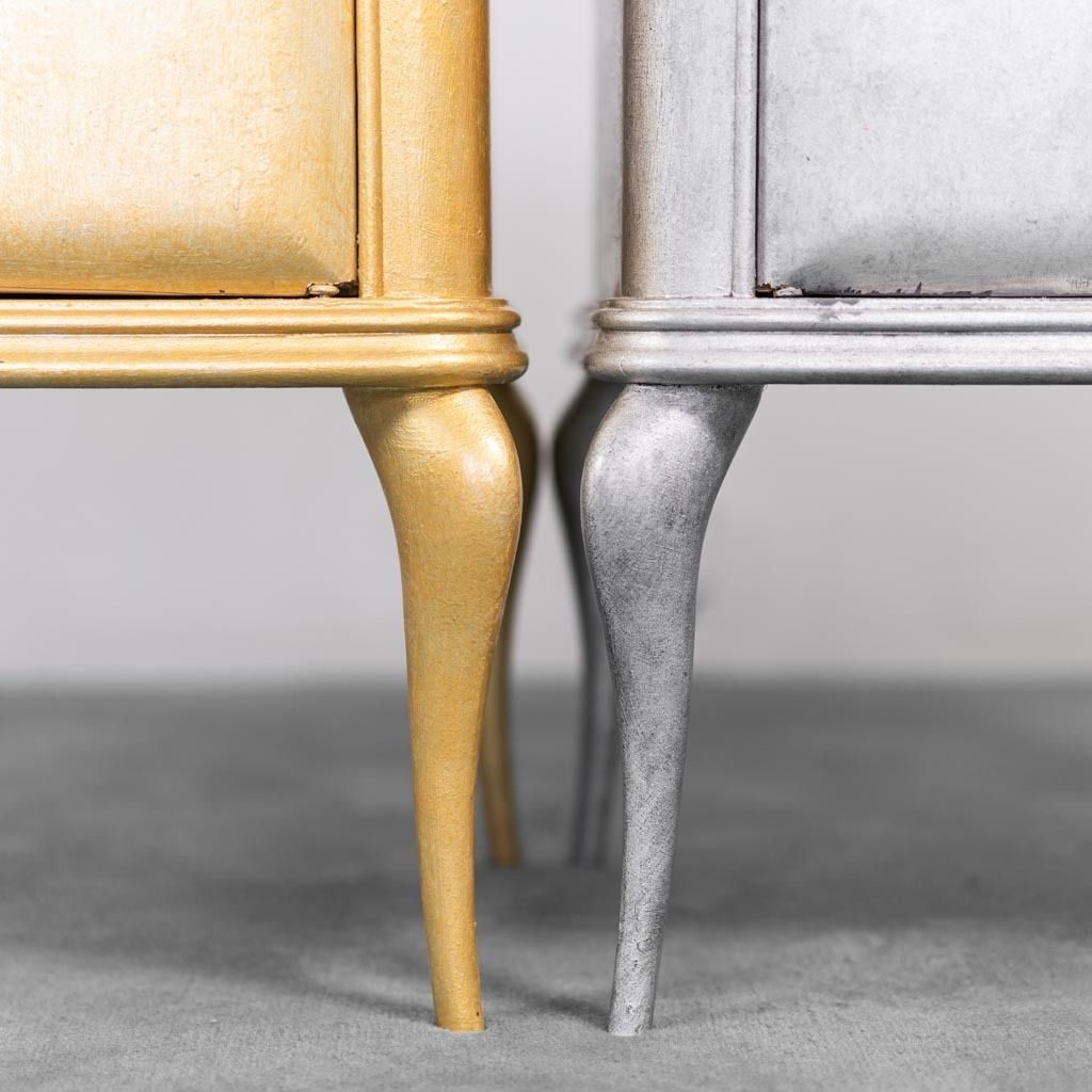 Pair Of 1950s Vintage Gold And Silver Wood Bedside Table photo for sale