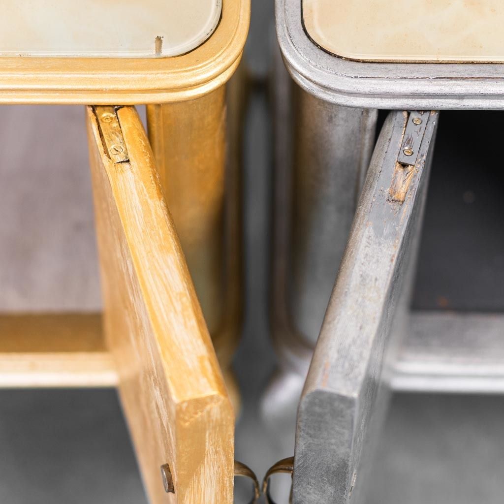 Furniture Pair Of 1950s Vintage Gold And Silver Wood Bedside Table photo