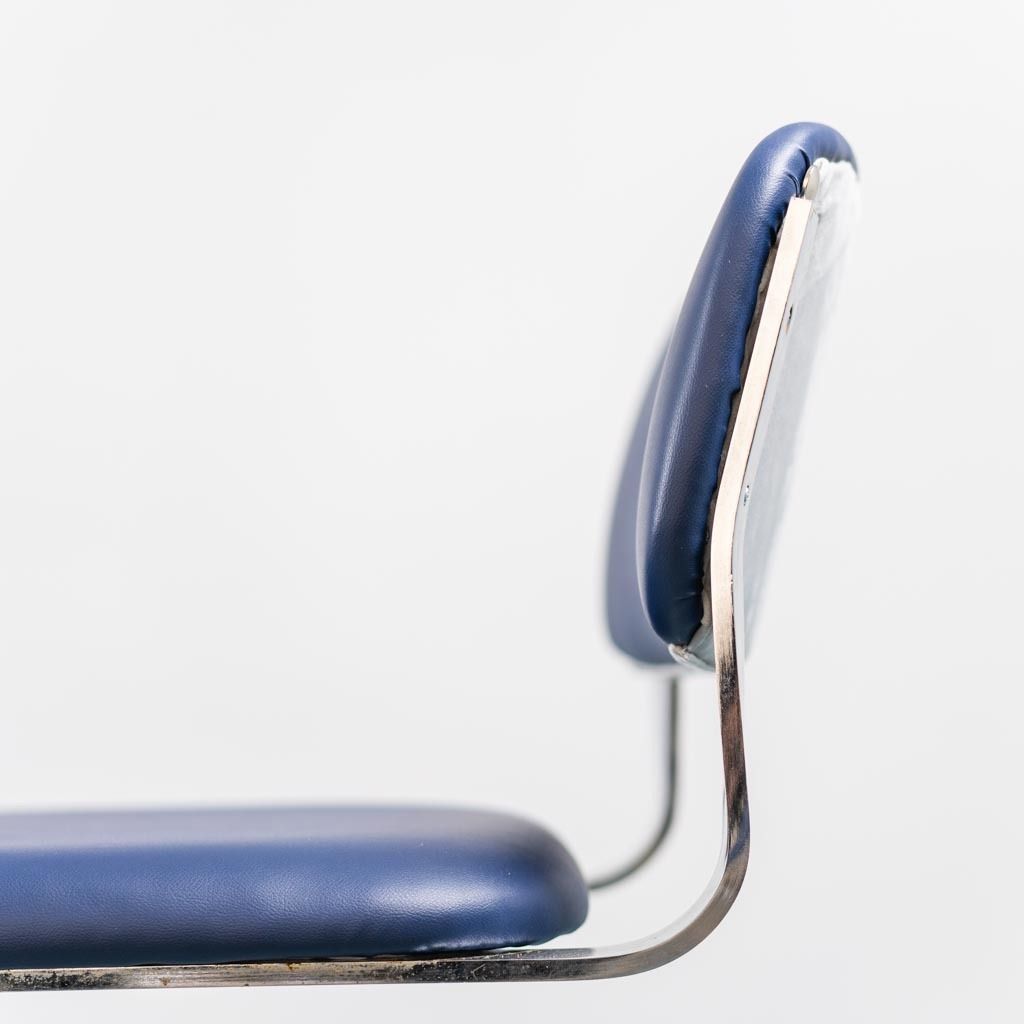 Set Of 4 Eco Leather Chairs Blue Chromed Metal 70's Vintage photo for sale