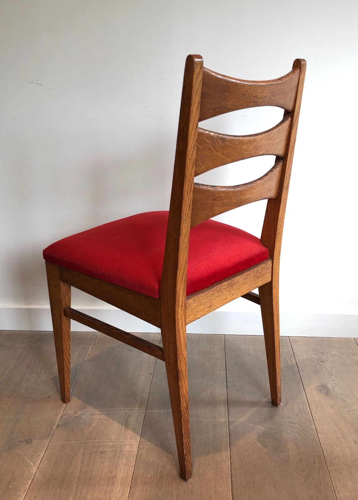 Suite Of 6 Oak Chairs And Red Velvet Seats photo buy