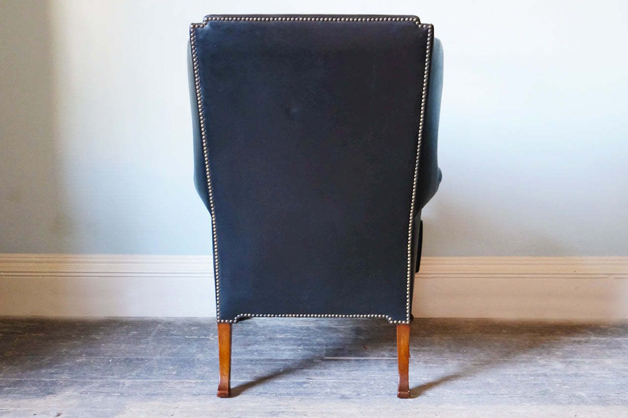 Georgian Black Leather Upholstered Wingback Armchair photo 2124.0