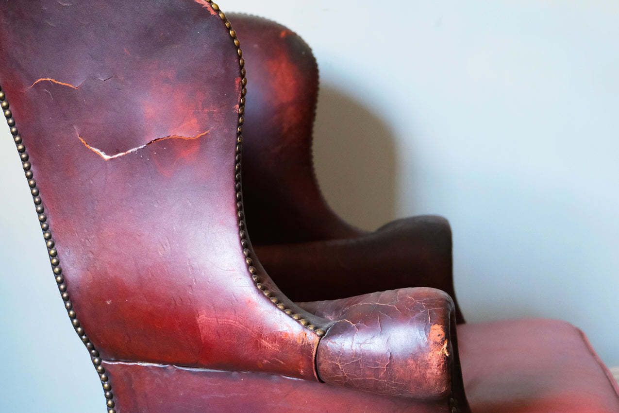 Georgian Red Leather Upholstered Wingback Armchair photo for sale