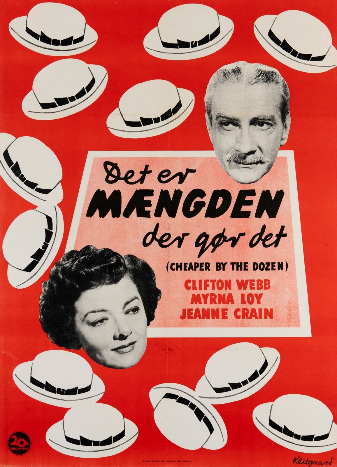 'Cheaper By The Dozen' Original Vintage Film Poster, Danish, 1951