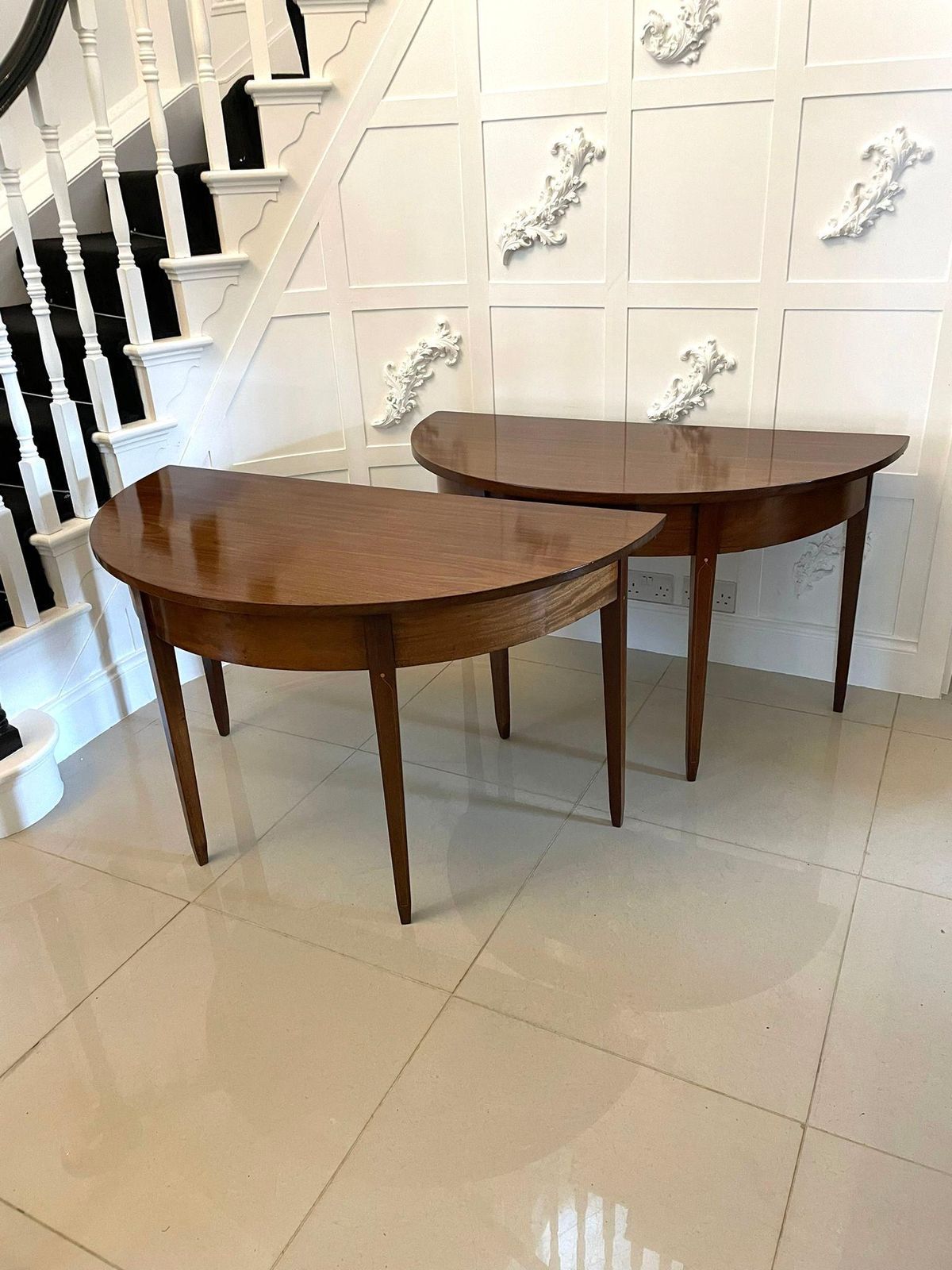 Pair Of Antique George III Quality Mahogany Demi Lune Console Tables photo furniture
