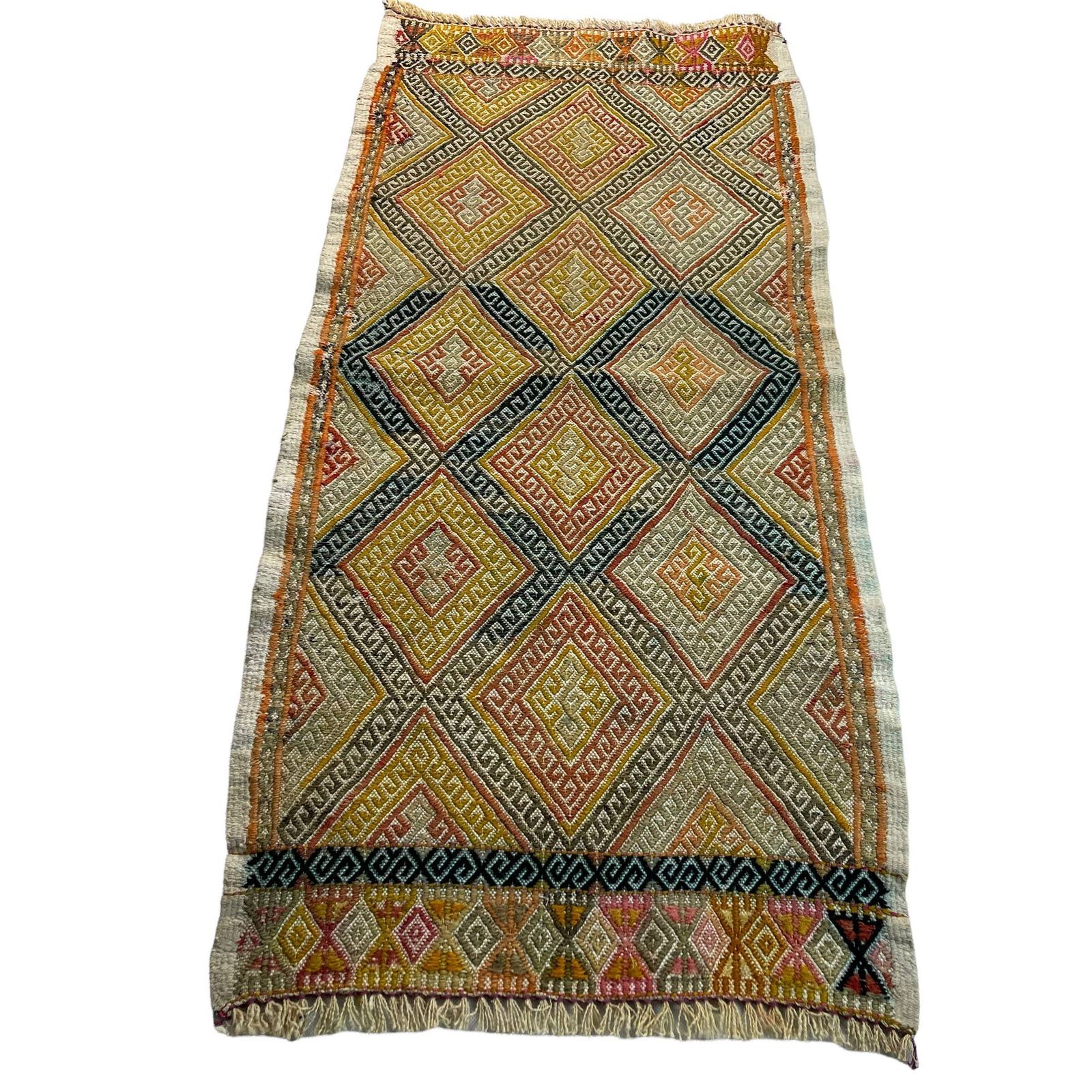 Traditional Turkish Mini Kilim Rug , Vintage Anatolian Turkish Kilim Rug , 99 X 45 Cm photo Textiles