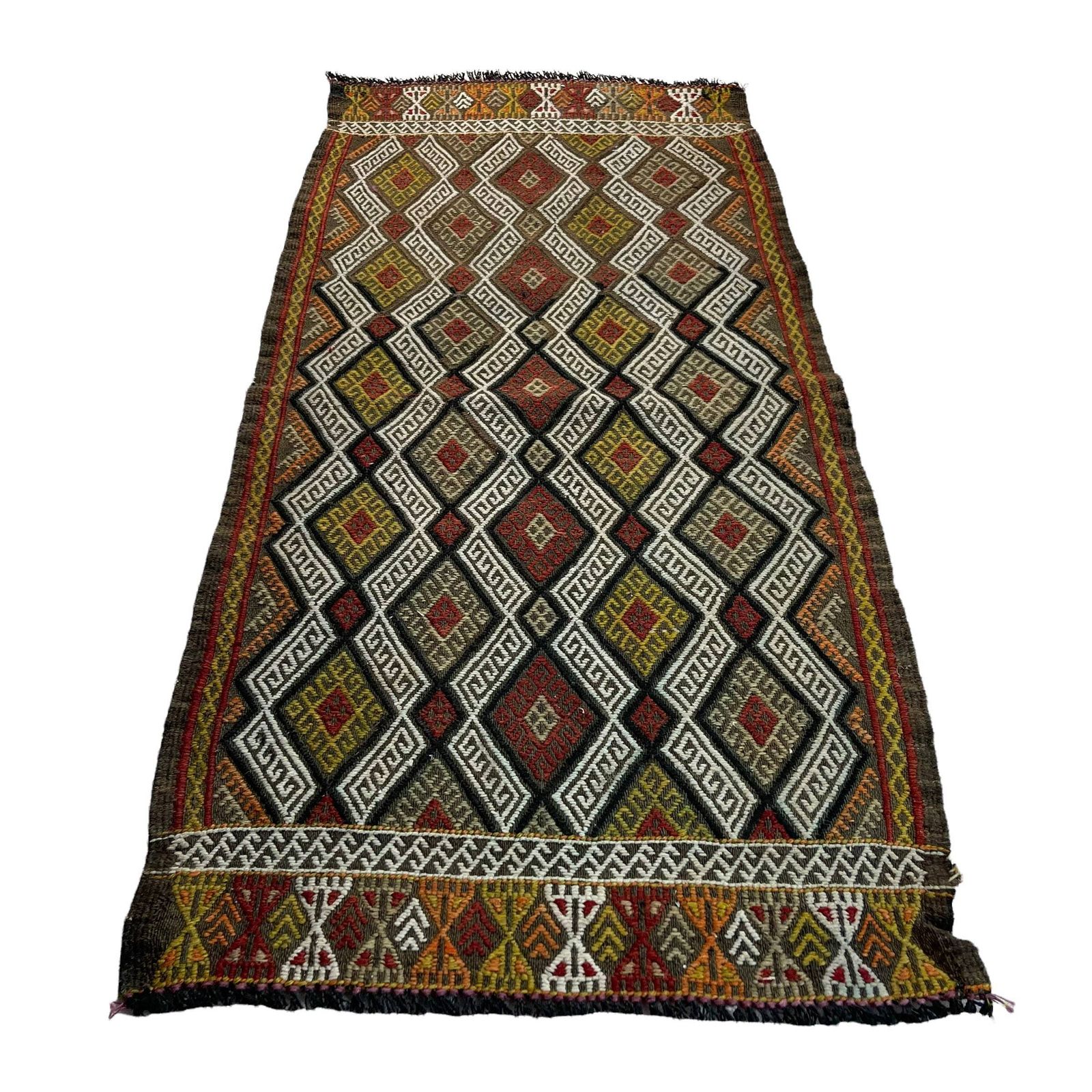 Traditional Turkish Mini Kilim Rug , Vintage Anatolian Turkish Kilim Rug , 95 X 47 Cm