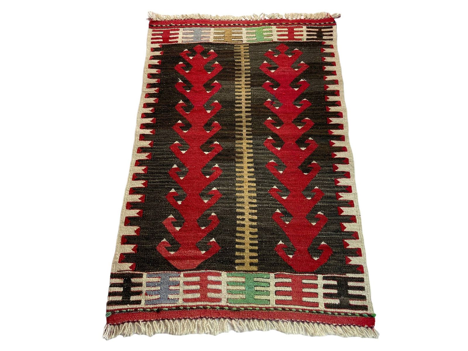 photo for sale Traditional Turkish Mini Kilim Rug , Vintage Anatolian Turkish Kilim Rug , 88 X 54 Cm