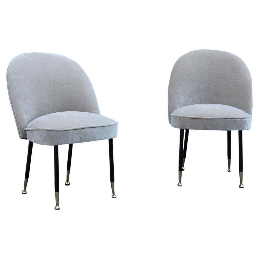Pair Mid Century Italian Chairs Light Gray Velvet Metal Brass Rinaldi Gastone