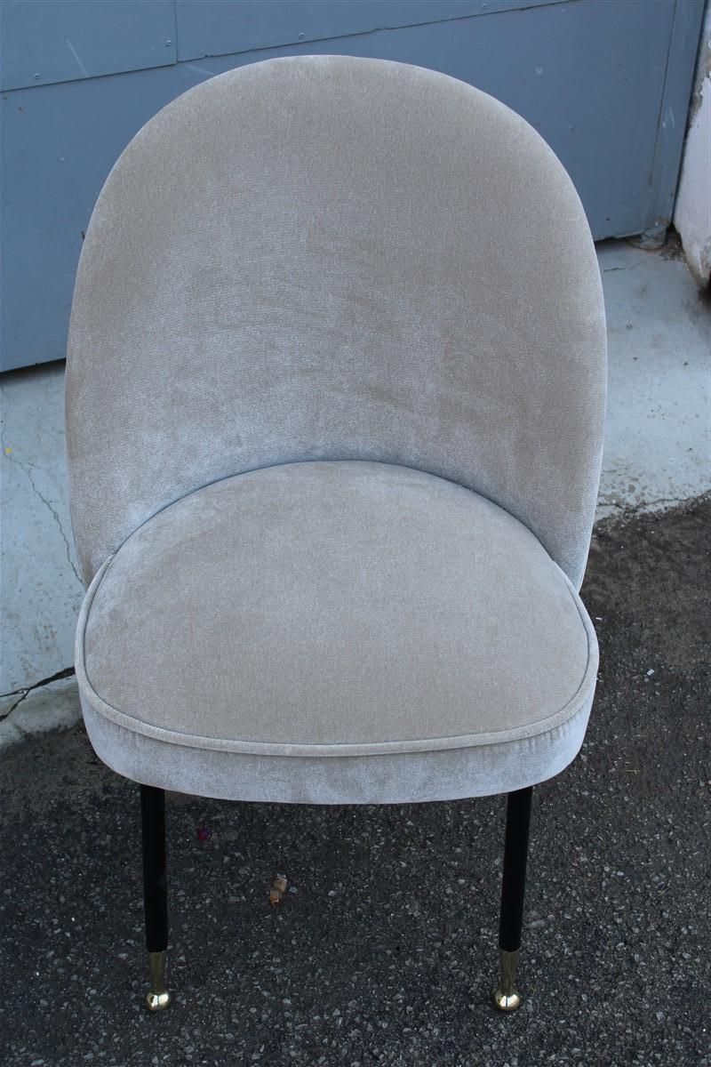 Pair Mid Century Italian Chairs Light Gray Velvet Metal Brass Rinaldi Gastone photo for sale