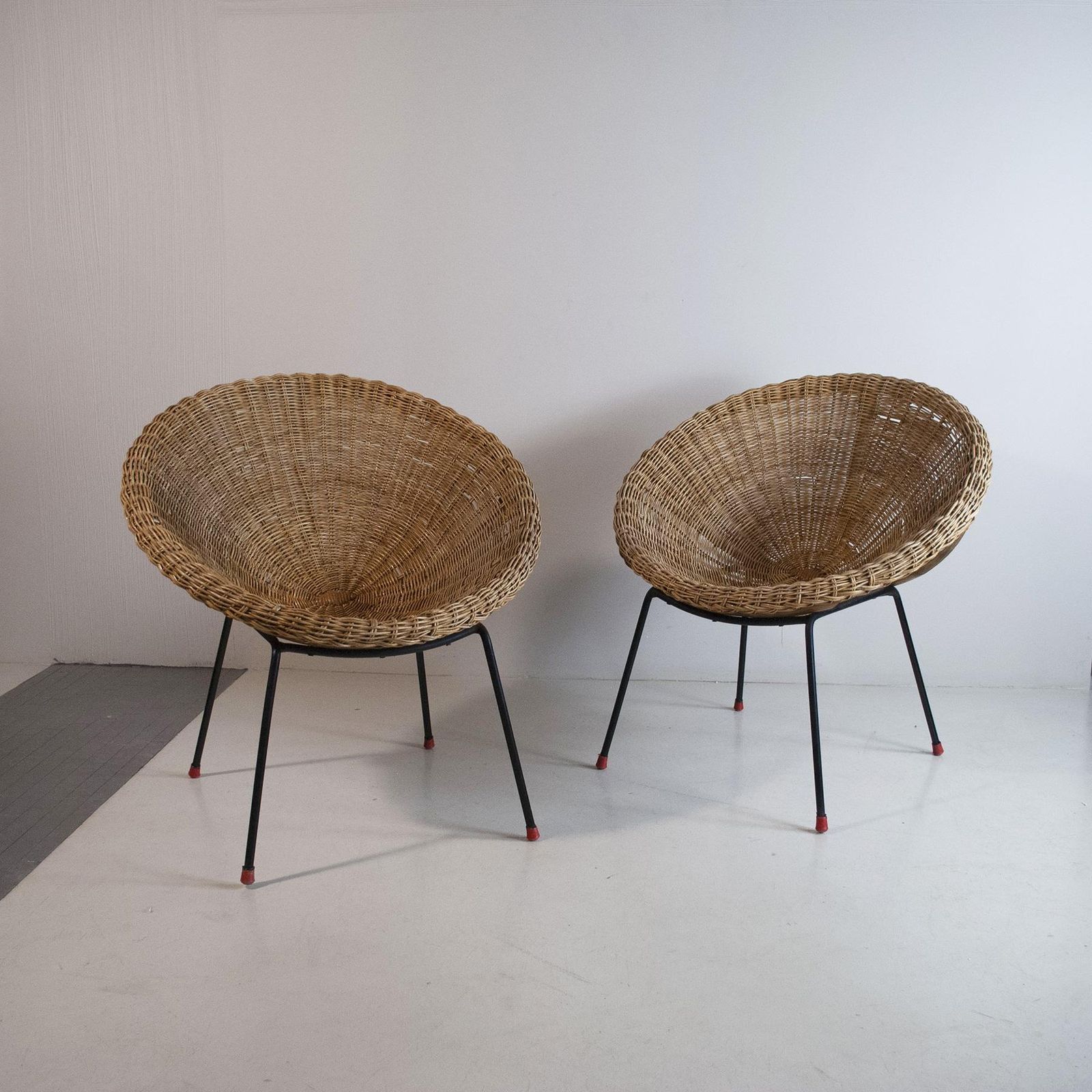 Italian Midcentury 1960s Eggs Cane Chairs photo vintage