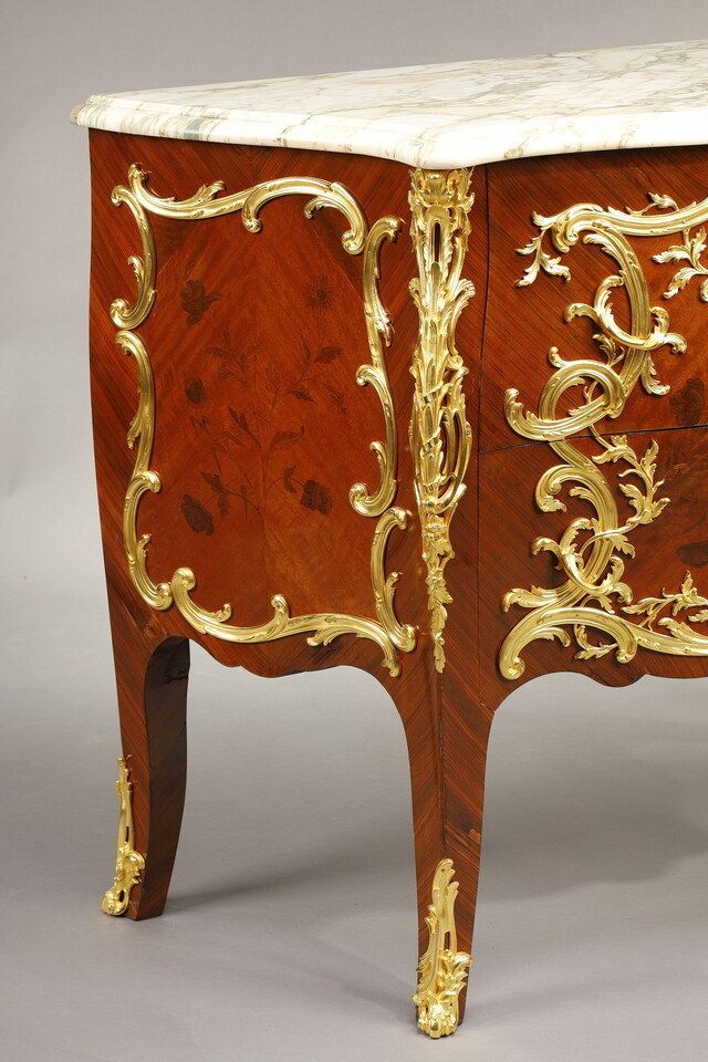 Louis XIV Style Curved Commode With Marquetry And Gilt Bronze Decoration photo Furniture