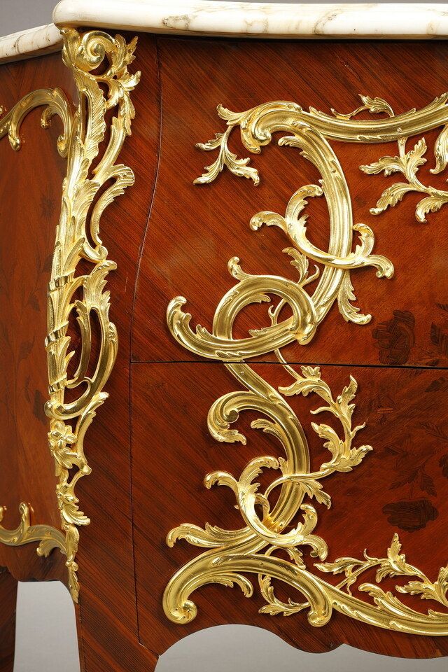 photo furniture Louis XIV Style Curved Commode With Marquetry And Gilt Bronze Decoration