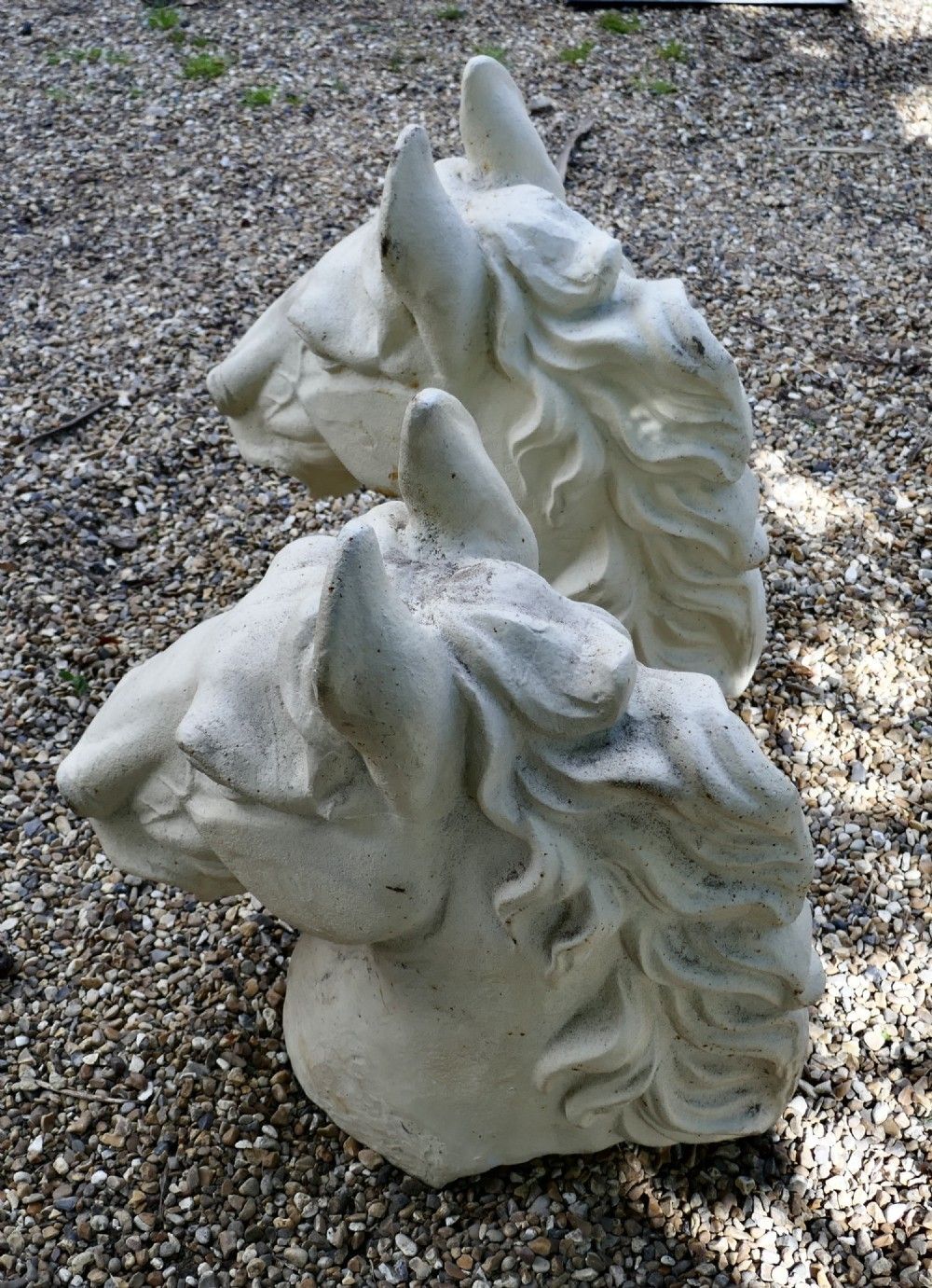 Pair Of Large Painted Cast Iron Horse Heads, Gate Post Finials photo for sale