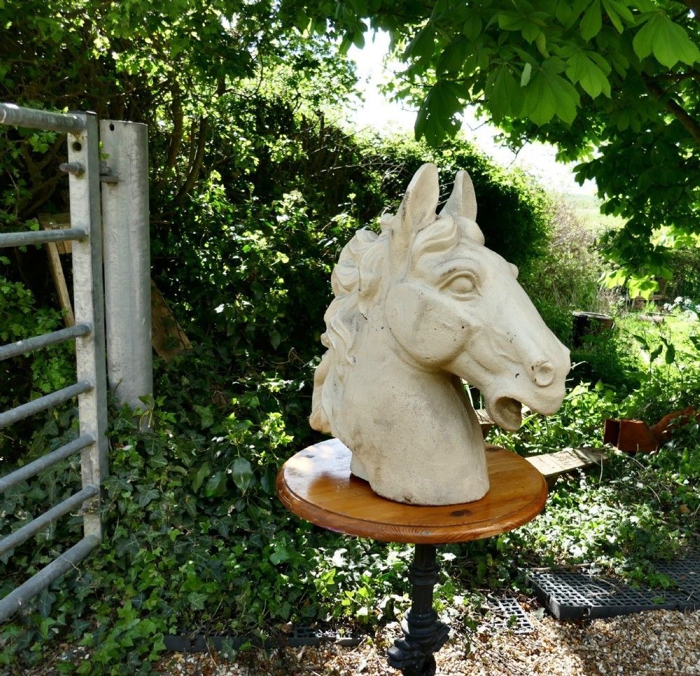 Pair Of Large Painted Cast Iron Horse Heads, Gate Post Finials photo buy