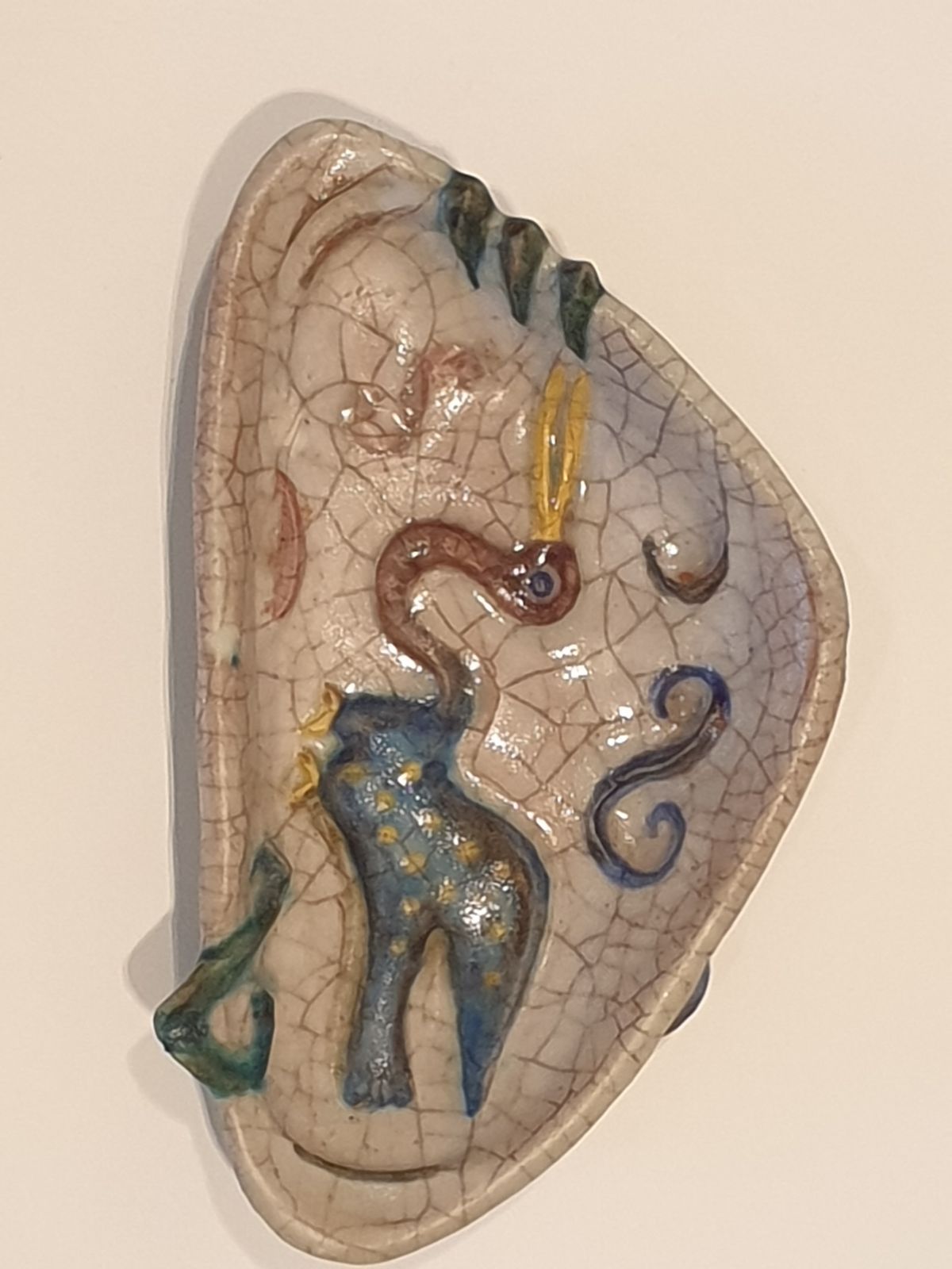 Mid Century Modern Crackle Glaze Dish By  Marcello Fantoni