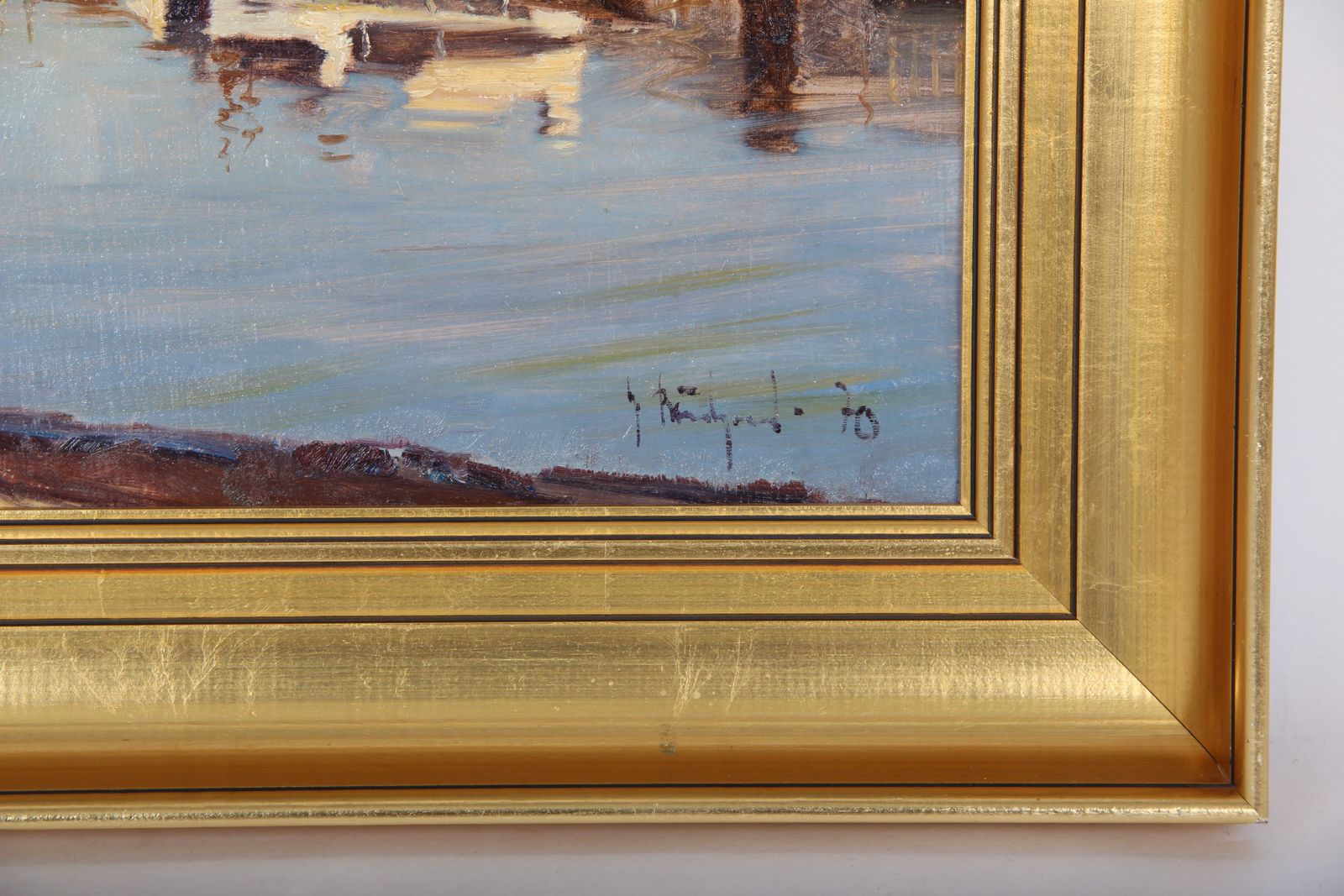Harbor Motif, Oil Painting By Gunnar Bundgaard 1970, Denmark photo for sale