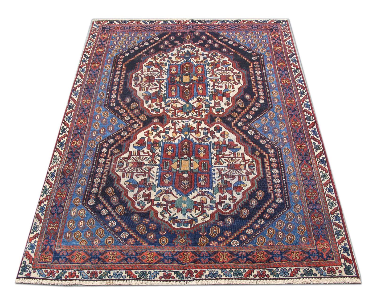 Handmade Antique Wool Rug Traditional Carpet Blue Living Room Rug photo Textiles