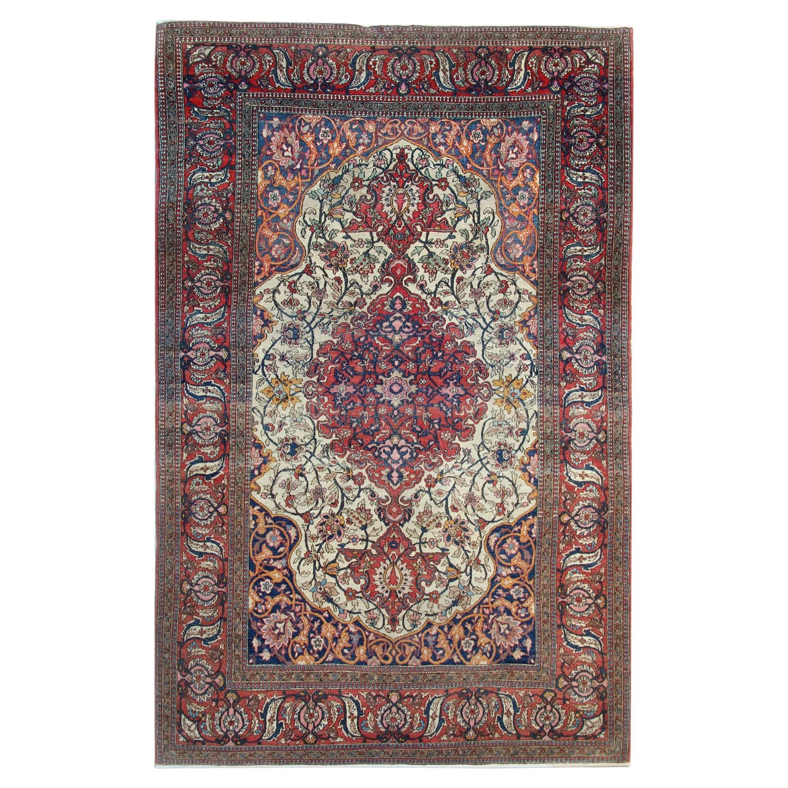Handmade Wool Antique Rug Oriental Beige Traditional Living Room Rug