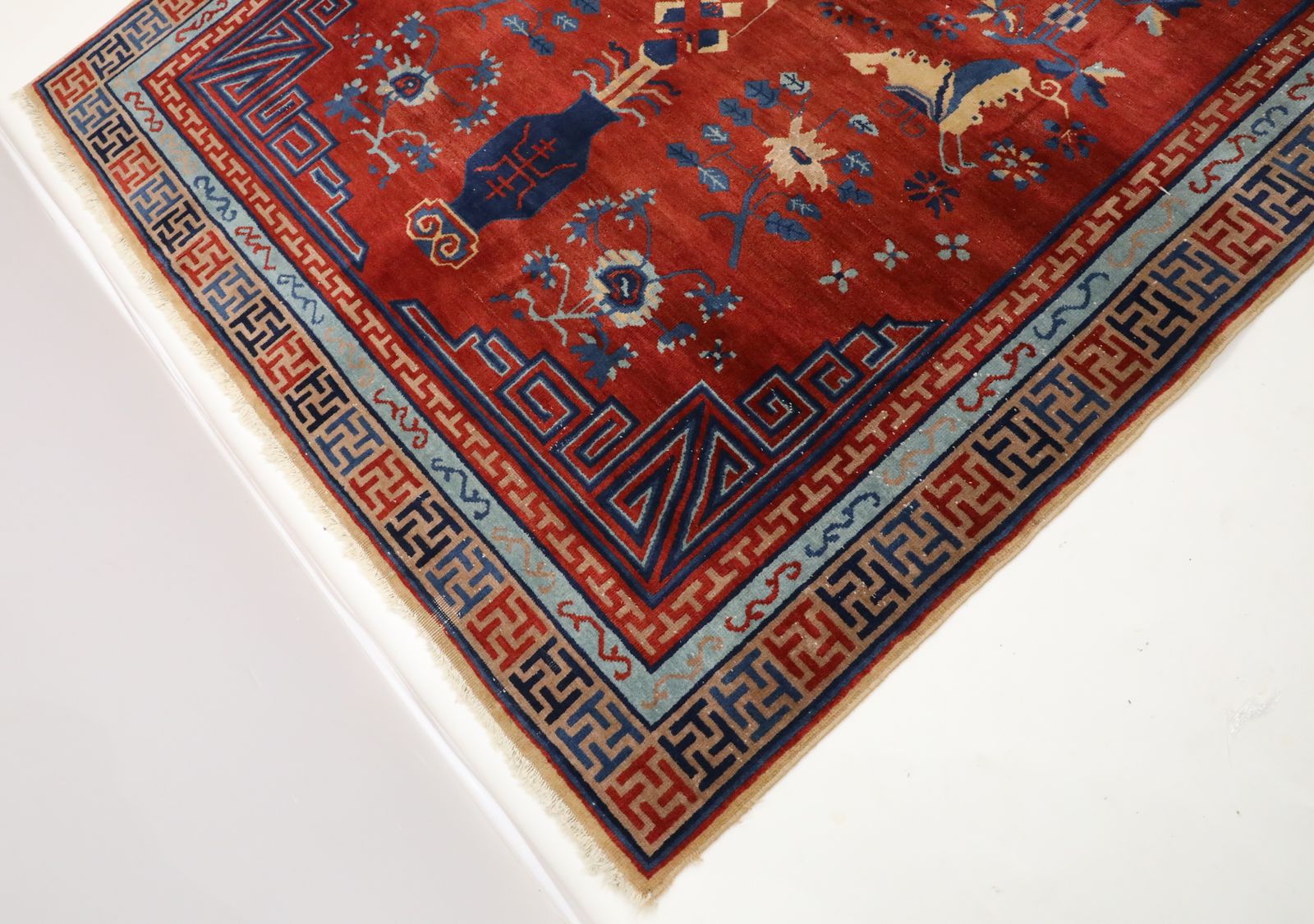 Antique Handmade Chinese Khotan Rug/Carpet Geometric Deco Design Knotted photo for sale