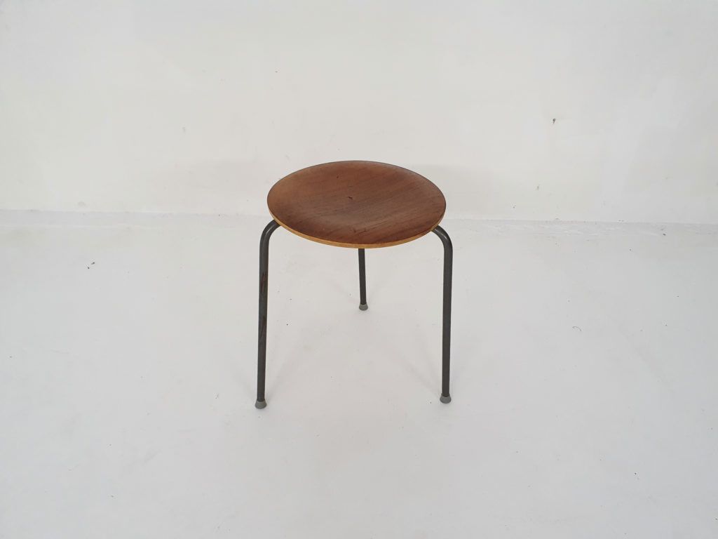 Teak And Metal Arne Jacobsen Inspired Tripod Stool, Denmark 1960's photo Furniture