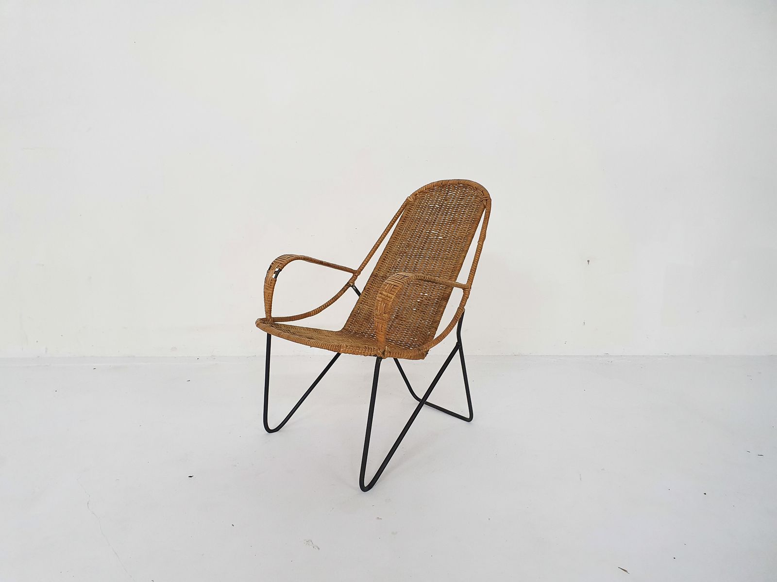Elegant Rattan And Metal Kids Chair, 1950's