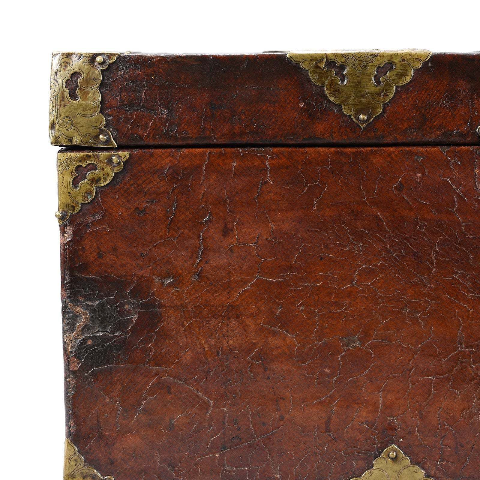 Tibetan Brass Bound Leather Trunk   19thc photo Furniture