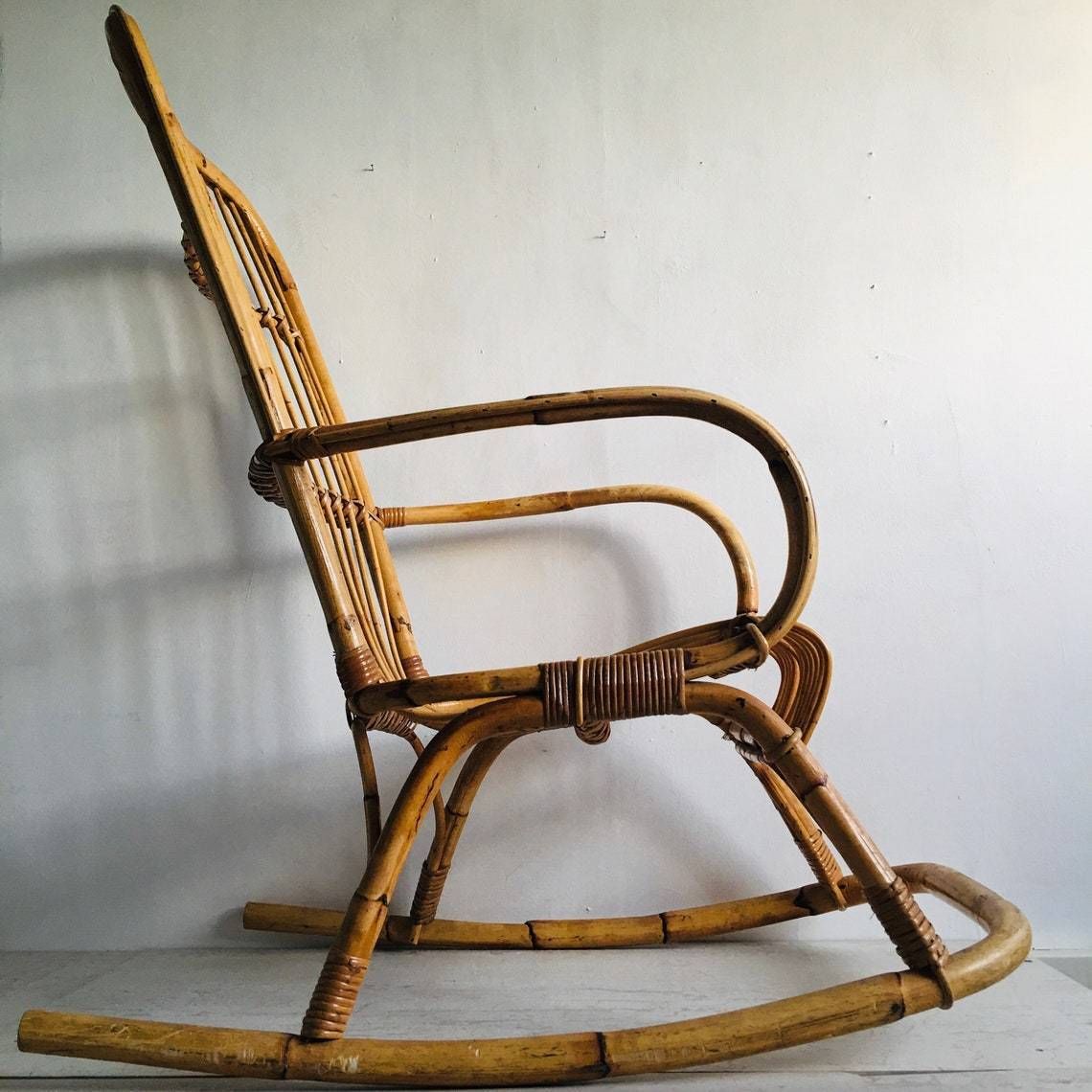 Vintage Franco Albini Bamboo Midcentury Rocking Chair / Armchair / Chair photo furniture