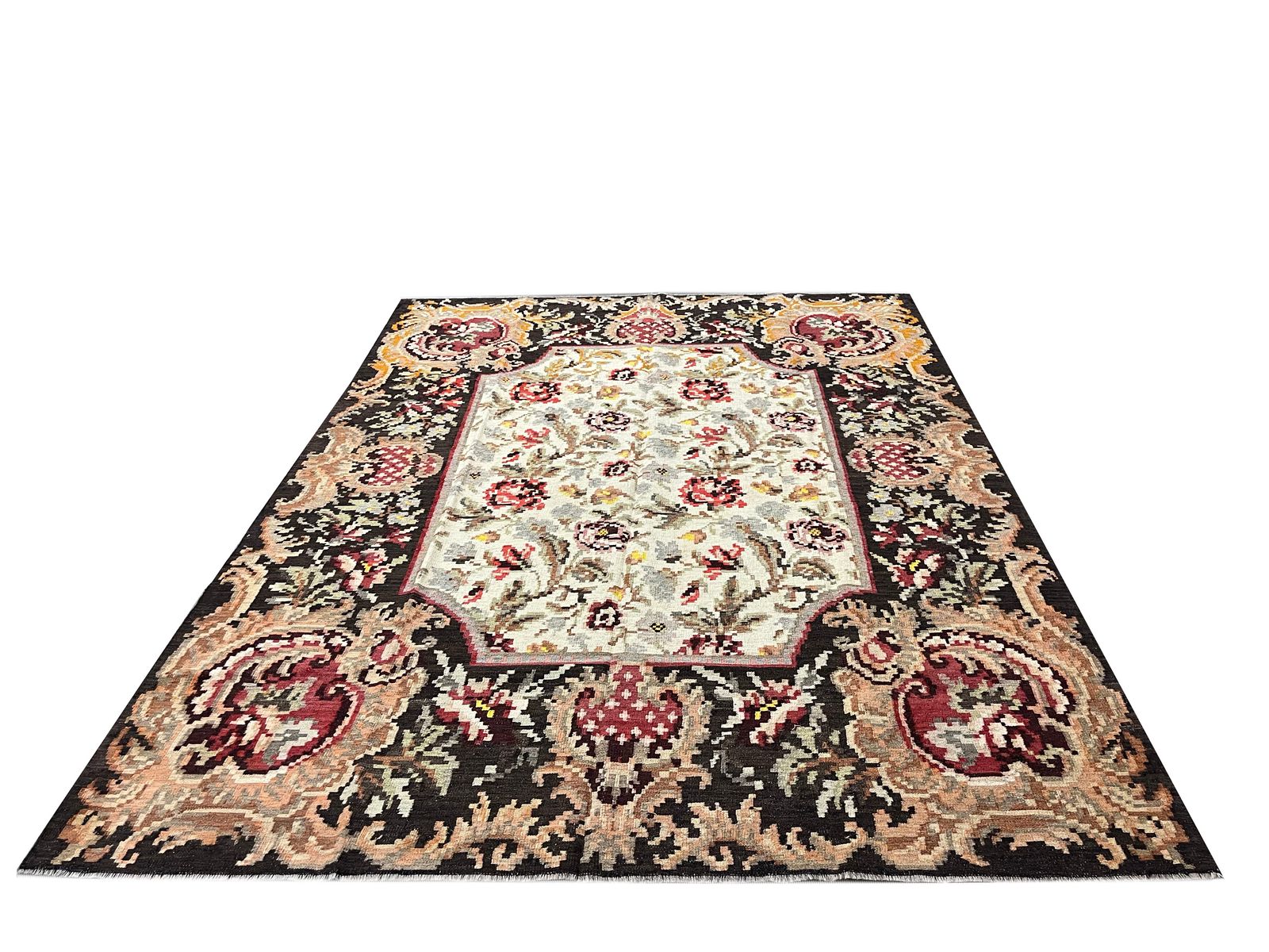 Antique Moldovian Kilim Rug Handmade Flatwoven Floral Area Rug photo furniture