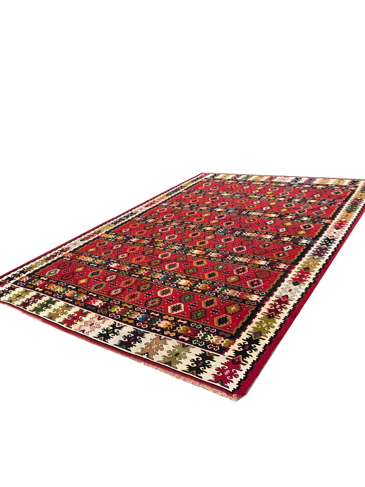 Antique Turkish Pirot Kilim Rug Handwoven Red Wool Flatwoven Rug photo for sale