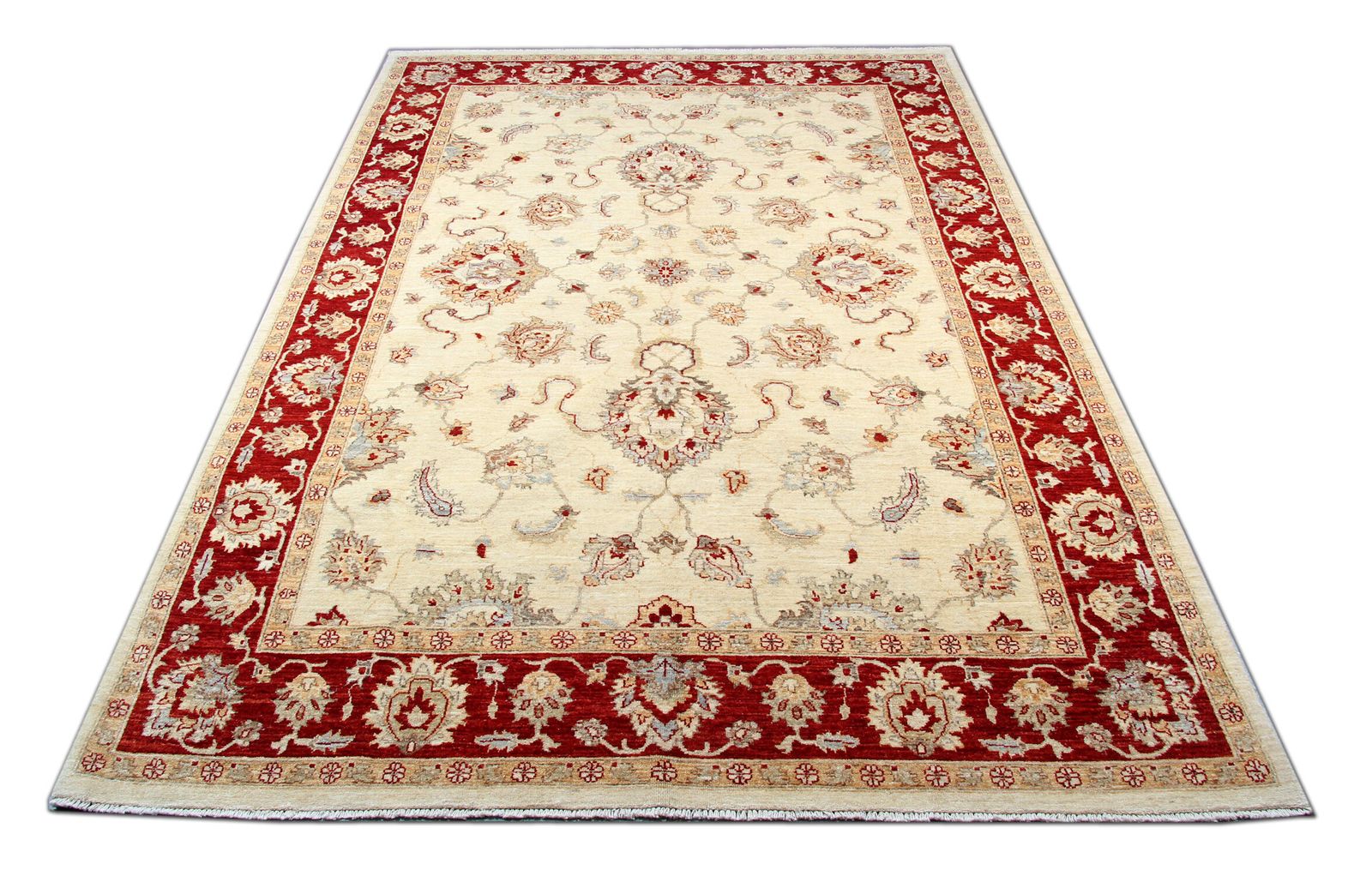 Red Cream Wool Ziegler Rug Handwoven Floral Carpet photo vinterior