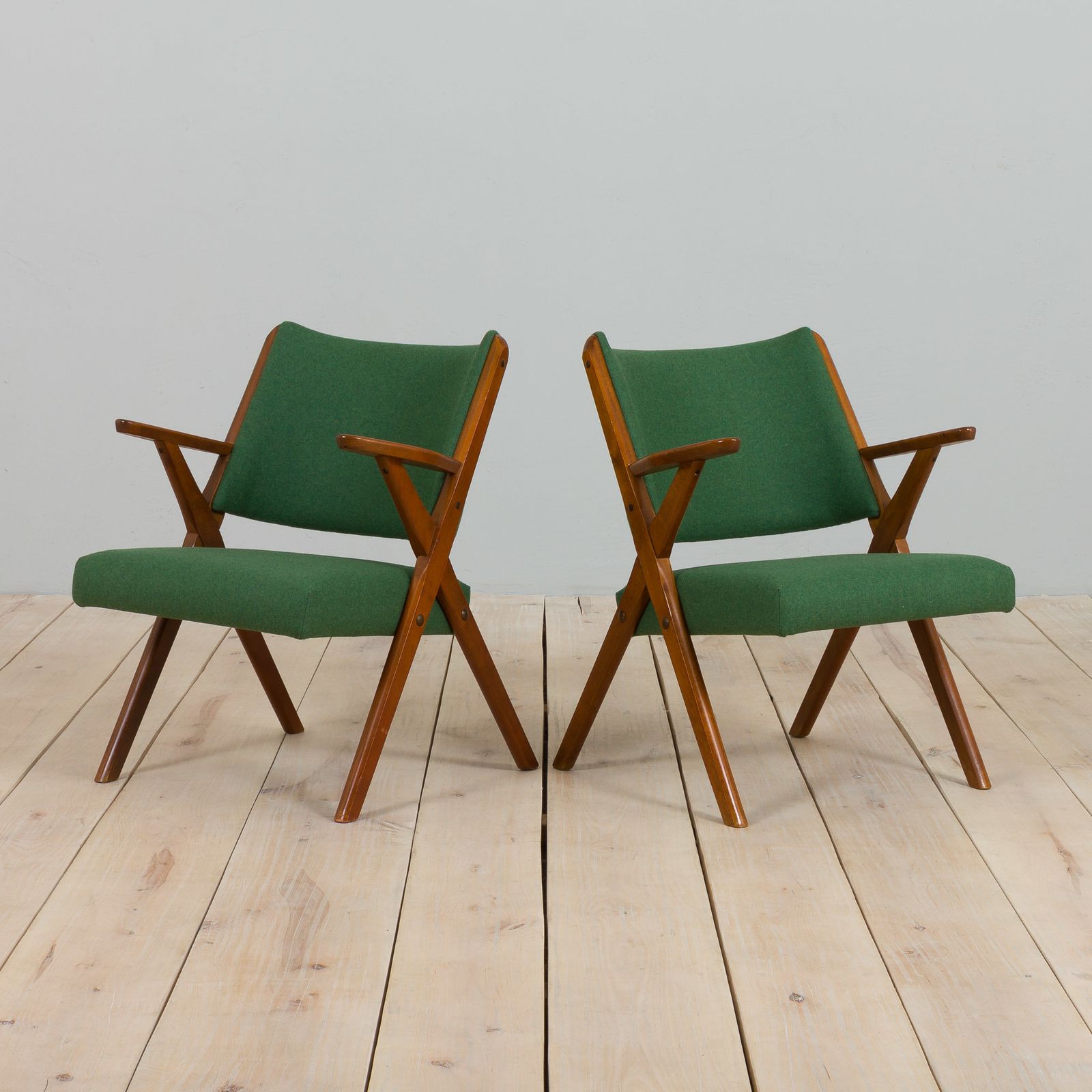 Pair Of Dal Vera Model 3011 Armchairs In Green Wool Made By Colegoano Italia, 1950s photo Furniture