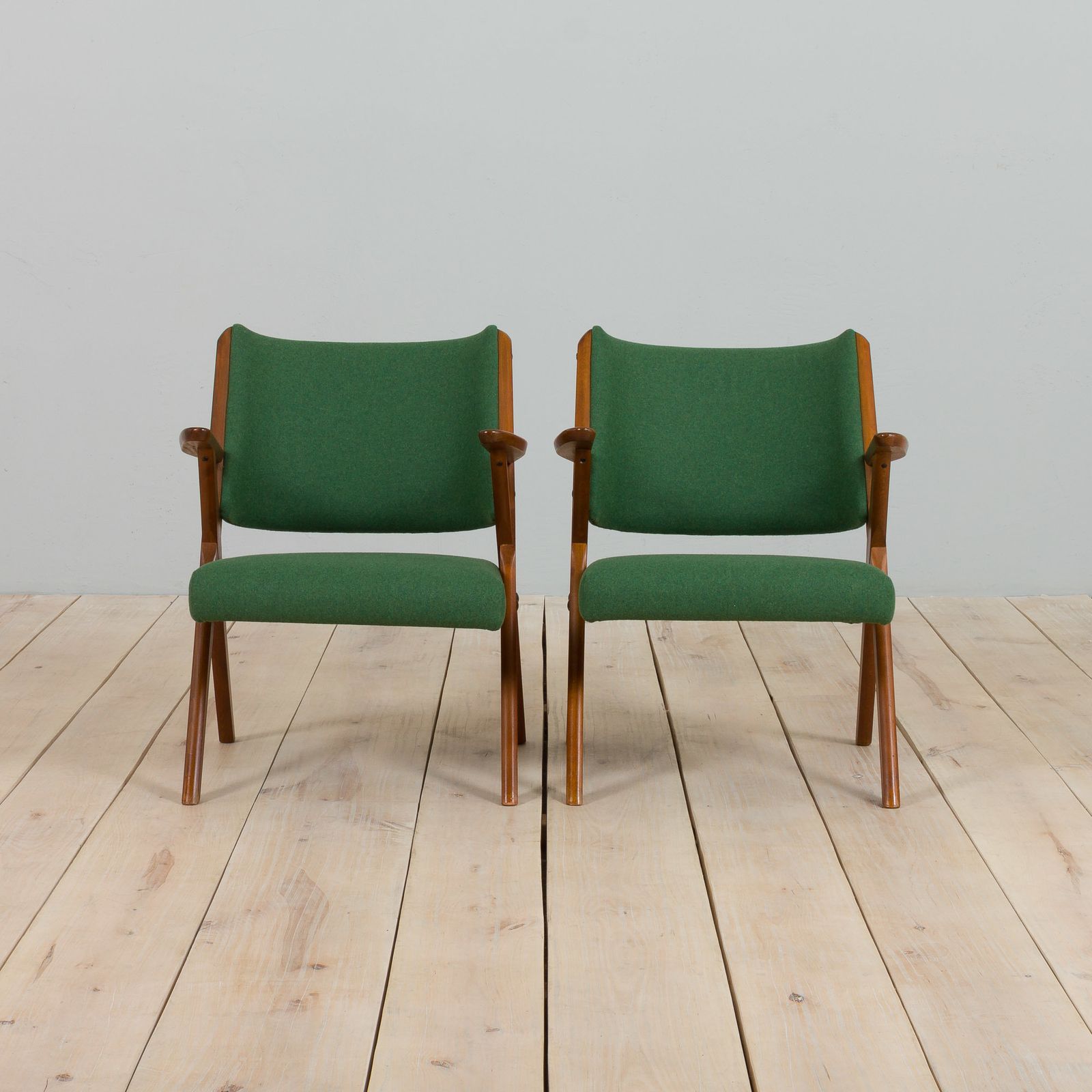 Pair Of Dal Vera Model 3011 Armchairs In Green Wool Made By Colegoano Italia, 1950s photo 1170.0