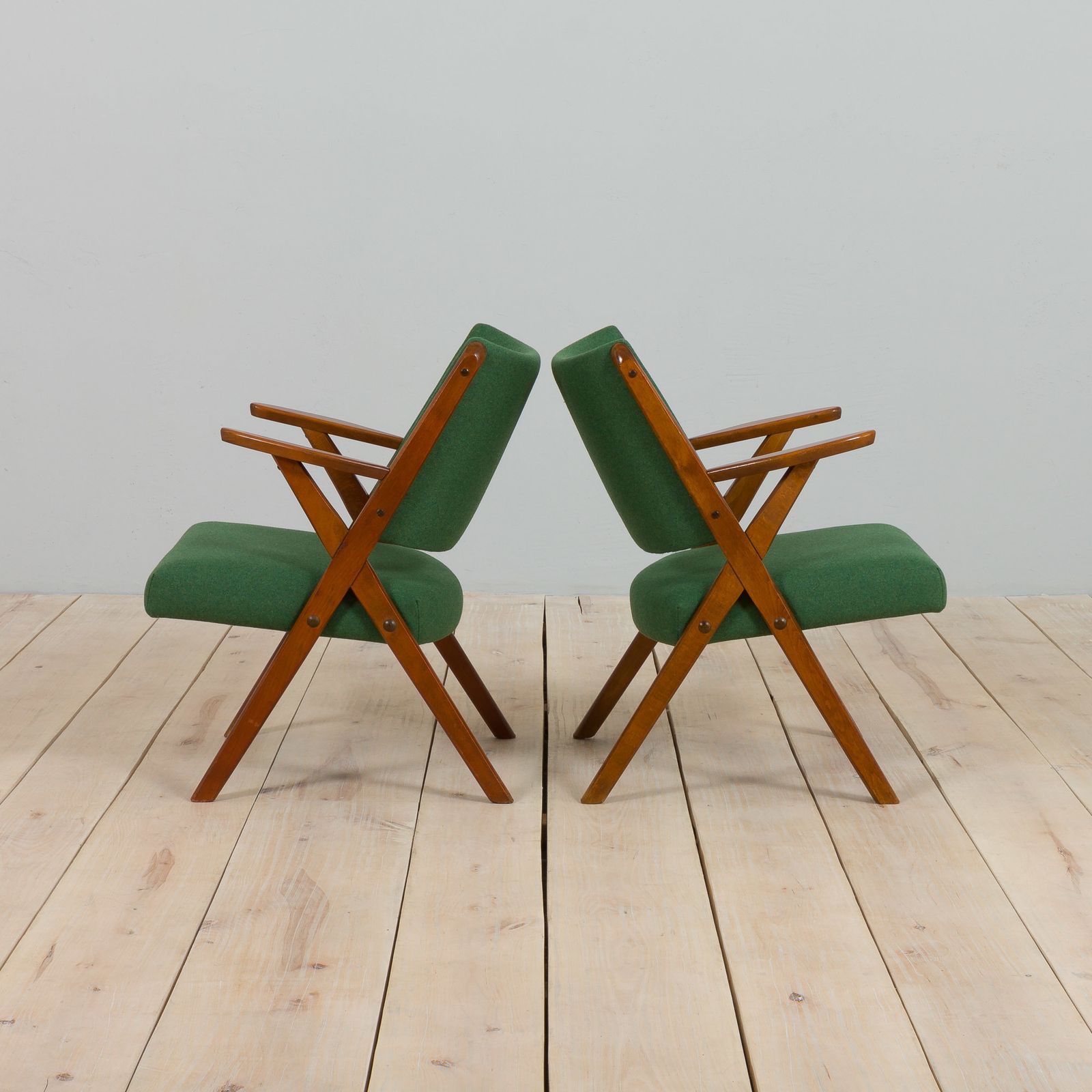 Pair Of Dal Vera Model 3011 Armchairs In Green Wool Made By Colegoano Italia, 1950s photo vinterior