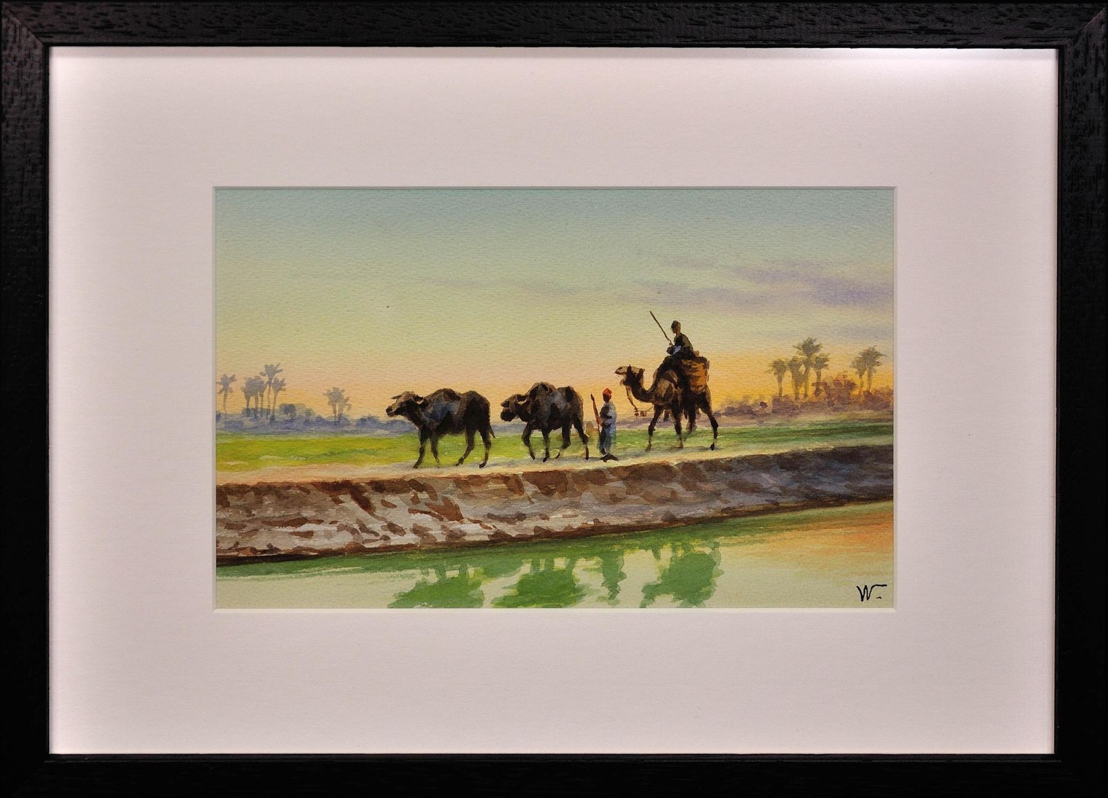 Edwin Lord Weeks 1849 To 1903. Egyptian Buffalo And Farmers. Camel Rider. Egypt. American Orientalist Framed 1870s Watercolour Painting. photo furniture