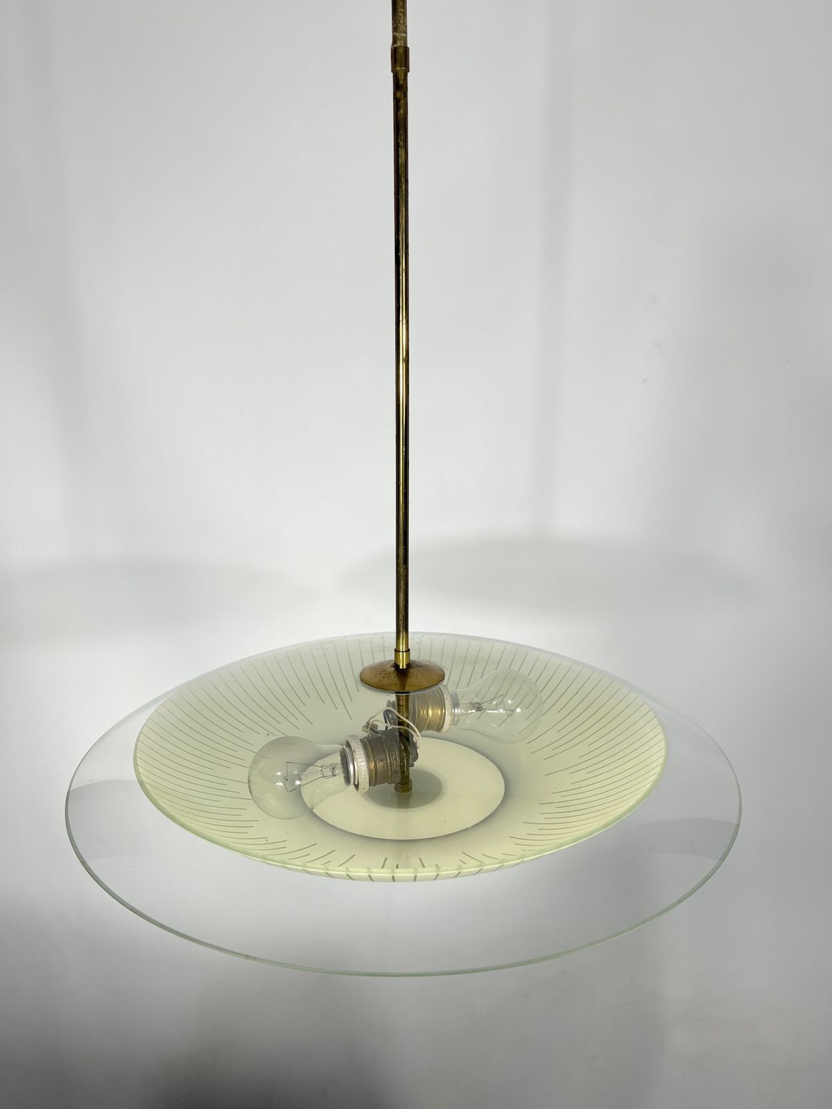 Fontana Arte Style, Mid Century Curved Glass Disc Chandelier From 50s photo vintage