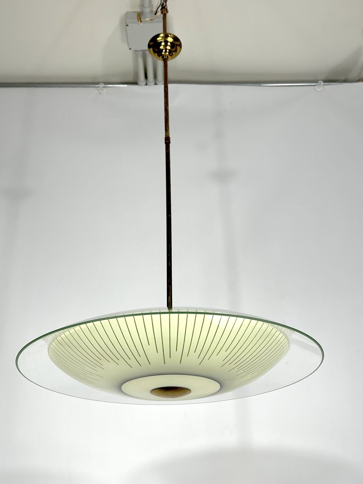 photo furniture Fontana Arte Style, Mid Century Curved Glass Disc Chandelier From 50s