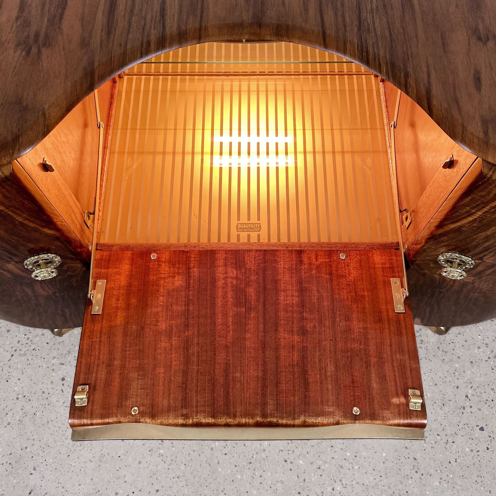 Art Deco Beautility Walnut Cocktail Cabinet With Geometric Marquetry Style Sunrise Design photo 4995.0