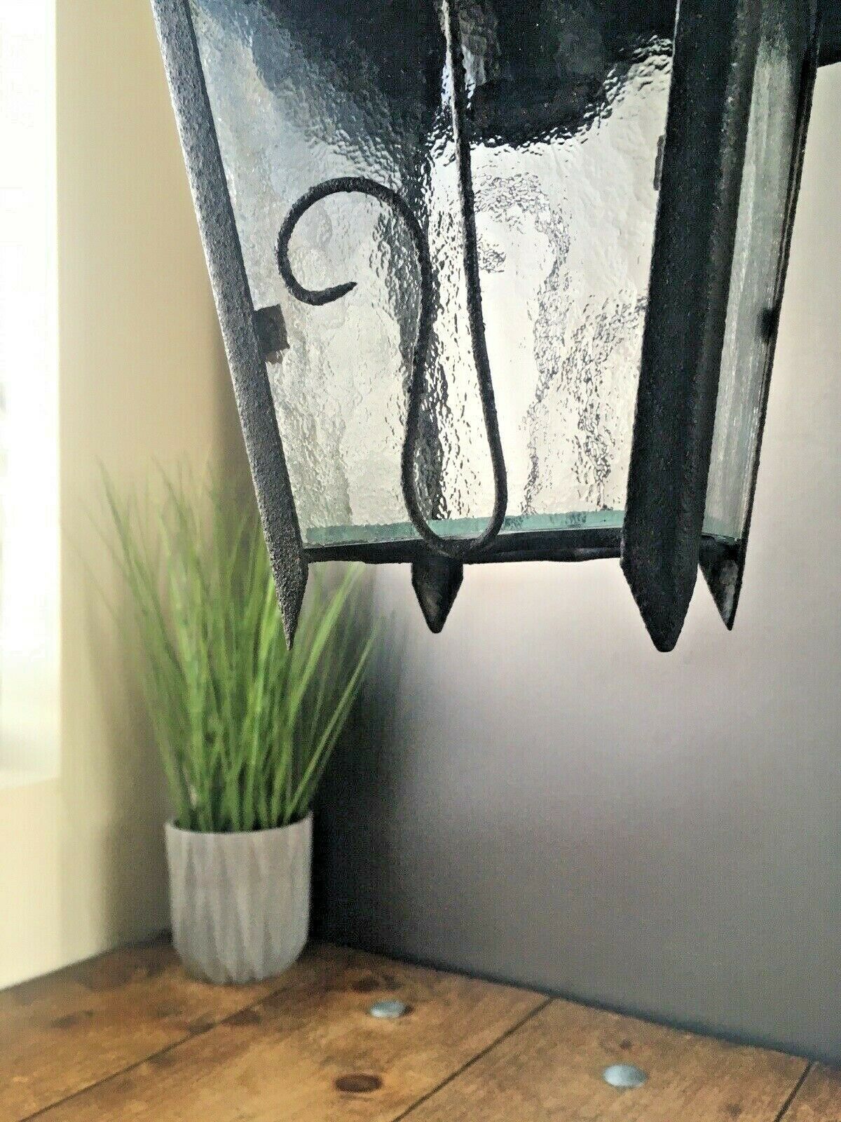 Antique French Art Nouveau Iron & Glass Hanging Porch Lantern Lamp Light Gothic photo Lighting