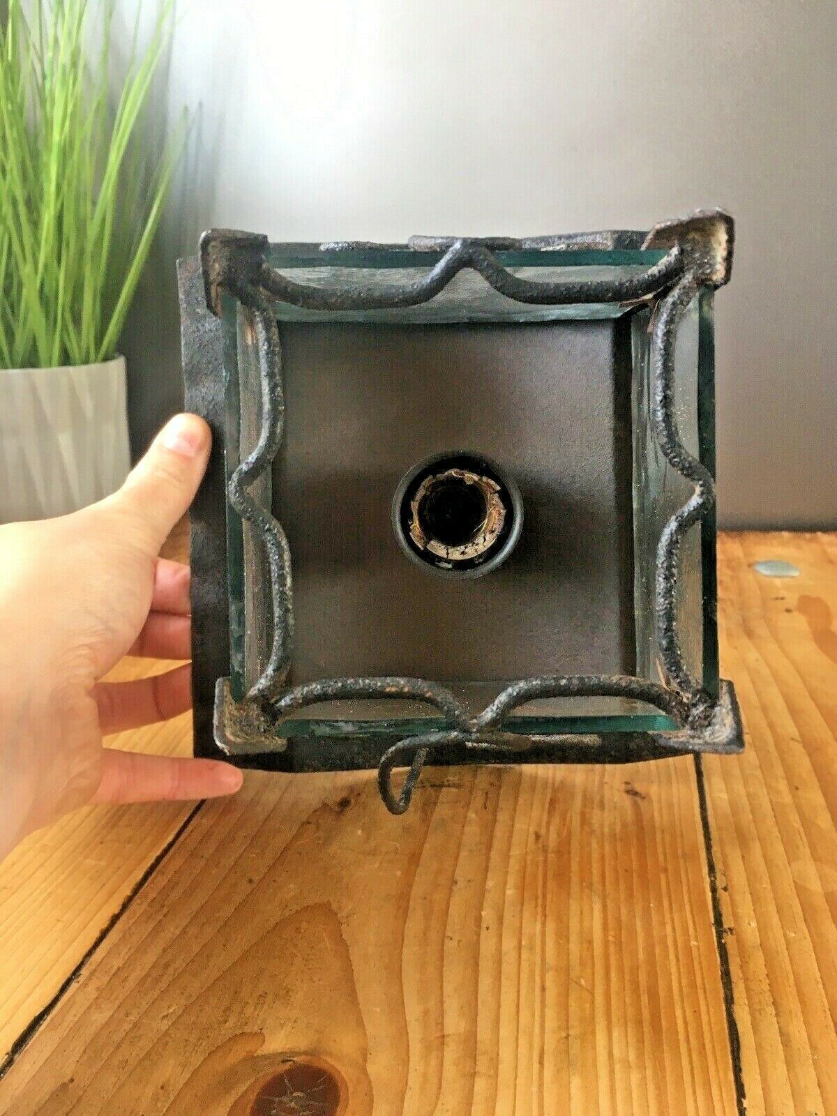 photo for sale Antique French Art Nouveau Iron & Glass Hanging Porch Lantern Lamp Light Gothic