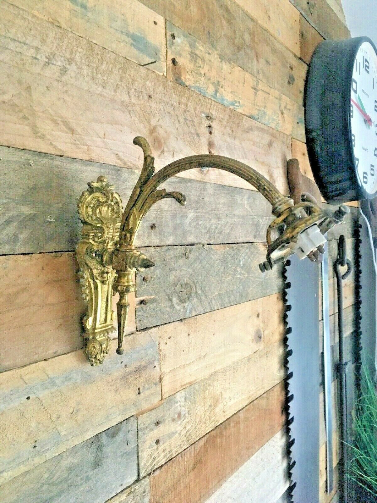 110.0 Antique French Gilt Metal Ornate Swing Arm Wall Light Sconce Regency Baroque photo