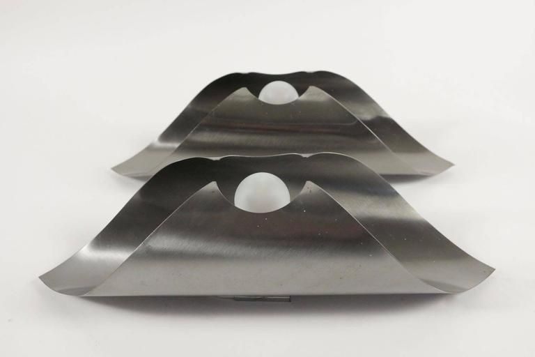 Pair Of Stainless Steel Sconces, Circa 1970 photo for sale