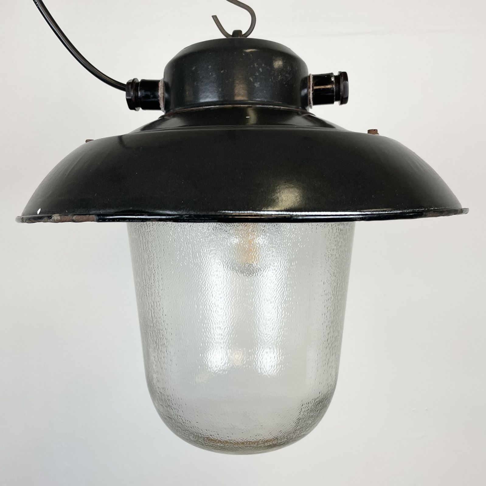 Industrial Black Enamel Factory Hanging Lamp, 1960s photo furniture